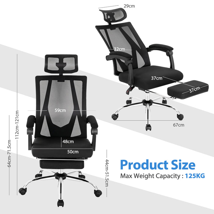 Ergonomic Office Chair - Recliner Mesh Design with Retractable Footrest - Perfect for Corporate Environment and Comfort Oriented Home Offices