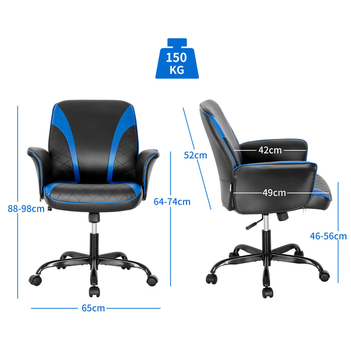 Ergonomic Office Chair - Adjustable Height, Comfortable Computer Desk Seat in Blue - Ideal for Prolonged Work Sessions
