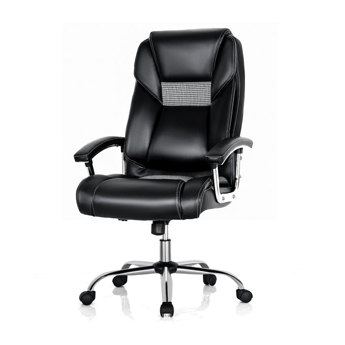 Executive Chair in PVC Leather - High-Back Design with Padded Armrests, Black - Perfect for Office Professionals Seeking Comfort and Style