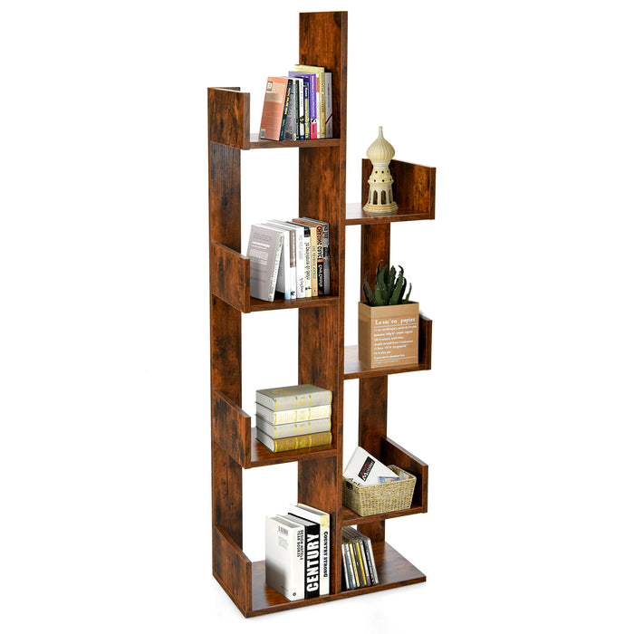 Tree Shaped Bookshelf - 8-Tier Floor Standing Unit in White - Ideal for Space Saving and Organization