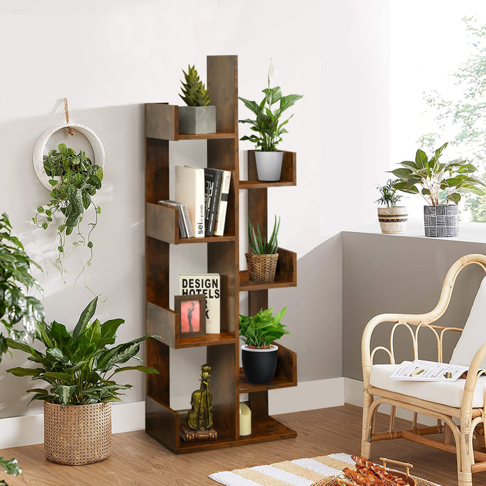 Tree Shaped Bookshelf - 8-Tier Floor Standing Unit in White - Ideal for Space Saving and Organization