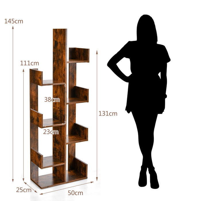 Tree Shaped Bookshelf - 8-Tier Floor Standing Unit in White - Ideal for Space Saving and Organization