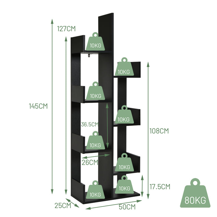 Tree Shaped Bookshelf - 8-Tier Floor Standing Unit in White - Ideal for Space Saving and Organization