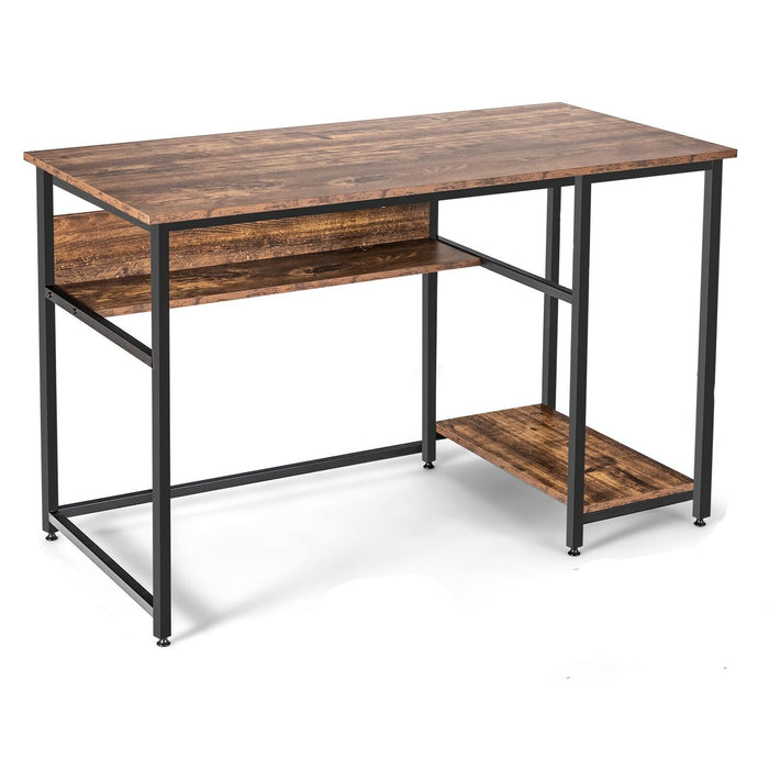Industrial Computer Workstation - Rustic Brown Desk with Storage Shelf and CPU Stand - Ideal for Home Office and Tech Enthusiasts