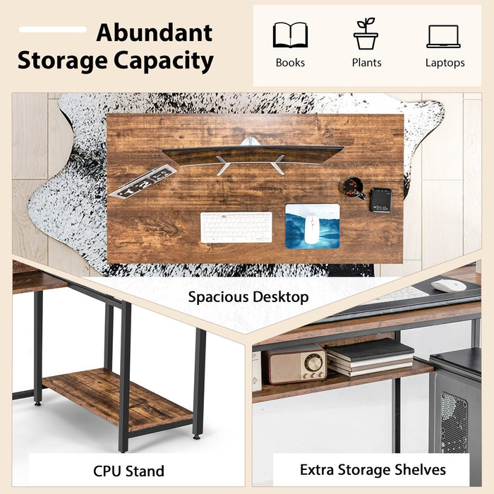 Industrial Computer Workstation - Rustic Brown Desk with Storage Shelf and CPU Stand - Ideal for Home Office and Tech Enthusiasts
