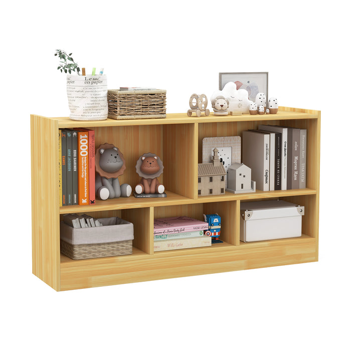 2-Tier Wooden Bookcase - Kids' Storage with 5 Compartments, Ideal for Playroom or Study Area - Solves Space Organization Problems