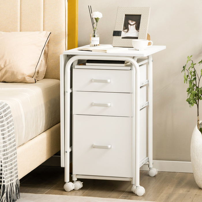 Folding Computer Desk with Rolling Wheels  - Multipurpose Workstation with 3 Drawers - Ideal for Home Office Use