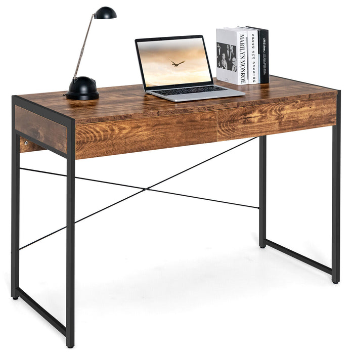 Wooden Study Computer Desk 112x48x76cm - Desk with 2 Drawers for Home Office - Ideal for Students and Teleworkers