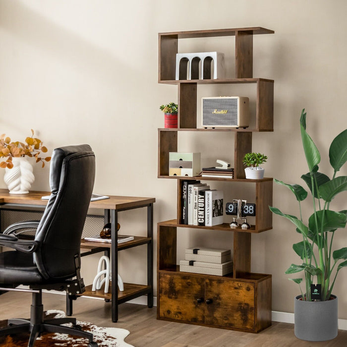 Industrial S-Shaped - 5-tier Bookcase with Cabinet in Black - Ideal Storage Solution for Office or Home Use