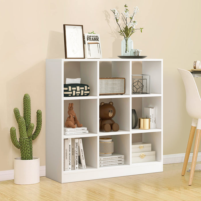 9 Cube Bookcase - Anti-toppling Safe Design, White Finish - Ideal for Kids Playroom and Living Room Decor