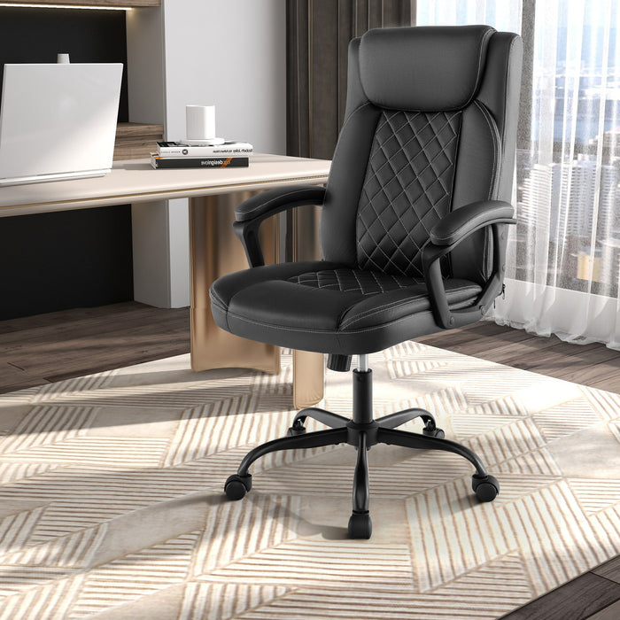 Swivel Office Chair - Padded Armrests, Rolling Metal Base in Sleek Black - Comfortable Seating Solution for Professionals