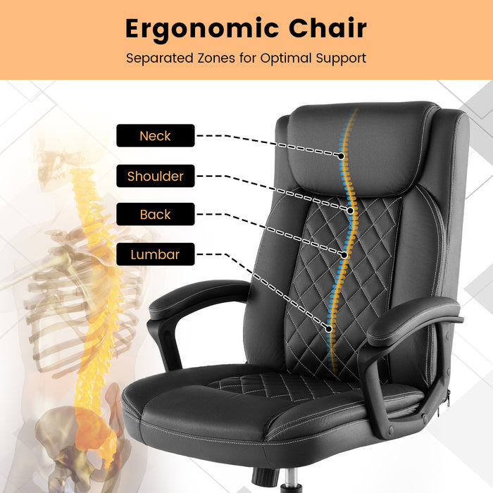 Swivel Office Chair - Padded Armrests, Rolling Metal Base in Sleek Black - Comfortable Seating Solution for Professionals