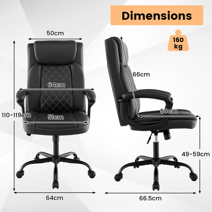 Swivel Office Chair - Padded Armrests, Rolling Metal Base in Sleek Black - Comfortable Seating Solution for Professionals