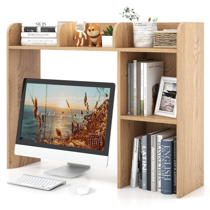 4-Shelf Wooden Desk Bookshelf - Open Back Compartment, Natural Finish - Ideal for Home Office or Study Room Space Saving and Organization