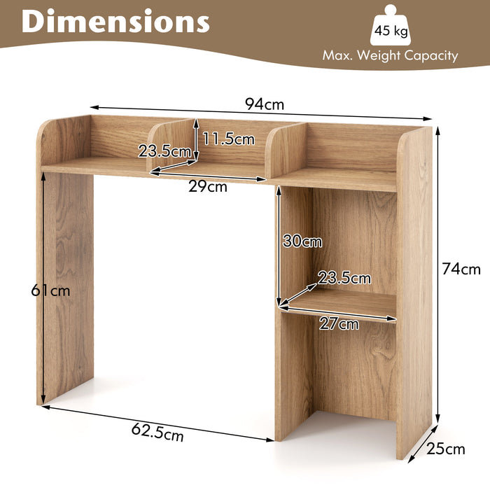 4-Shelf Wooden Desk Bookshelf - Open Back Compartment, Natural Finish - Ideal for Home Office or Study Room Space Saving and Organization