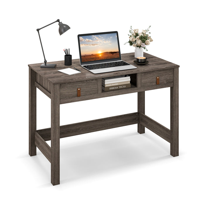 Unbranded Wooden Desk - Computer Desk with Cubby, Drawers, and Anti-Toppling Device in Oak Finish - Ideal for Home Office and Study Spaces