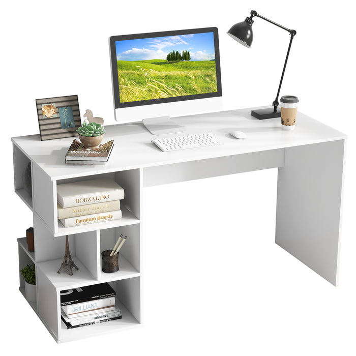 Modern Design Desk - Computer Table with Storage Shelves and Anti-Tipping Kit, White - Ideal for Home Office Organization