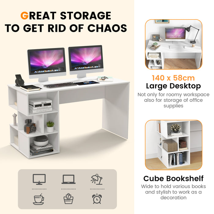 Modern Design Desk - Computer Table with Storage Shelves and Anti-Tipping Kit, White - Ideal for Home Office Organization