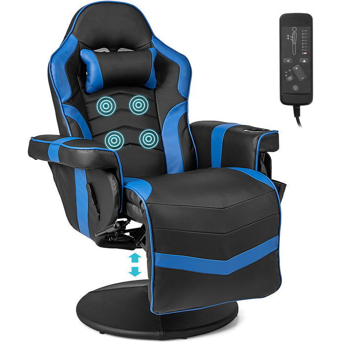 Gaming Chair with Electric Massage Feature - With Cup Holder and Side Pouch in Sleek Black - Perfect for Gaming Enthusiasts and Office Workers Desiring Extra Comfort