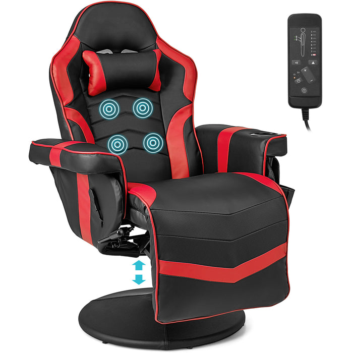 Gaming Chair with Electric Massage Feature - With Cup Holder and Side Pouch in Sleek Black - Perfect for Gaming Enthusiasts and Office Workers Desiring Extra Comfort