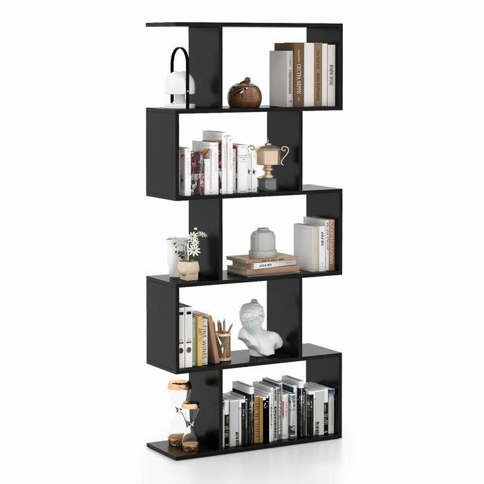 Geometric S-Shaped Bookcase - Anti-Toppling Feature, Suitable for Home Office, Living Room - Perfect for Minimalist White Interiors
