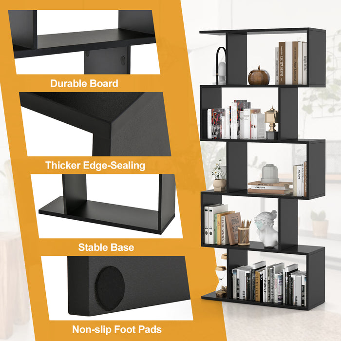 Geometric S-Shaped Bookcase - Anti-Toppling Feature, Suitable for Home Office, Living Room - Perfect for Minimalist White Interiors