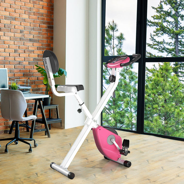 Foldable Magnetic Resistance Exercise Bike - LCD Monitor, Adjustable Seat, Heart Rate & Foot Pads - Compact Home Office Fitness Solution