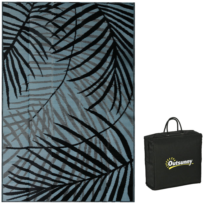 Reversible Blue and Black Plastic Straw Rug for RV Use - Durable Outdoor Mat 6x9 Feet with Portable Carry Bag - Ideal for Campers & Patio Decor