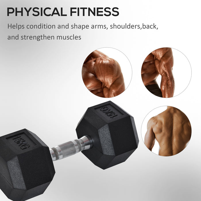 15KG Rubber Hex Dumbbell - Portable Hand Weight for Home Gym Workouts - Ideal for Fitness Enthusiasts and Strength Training