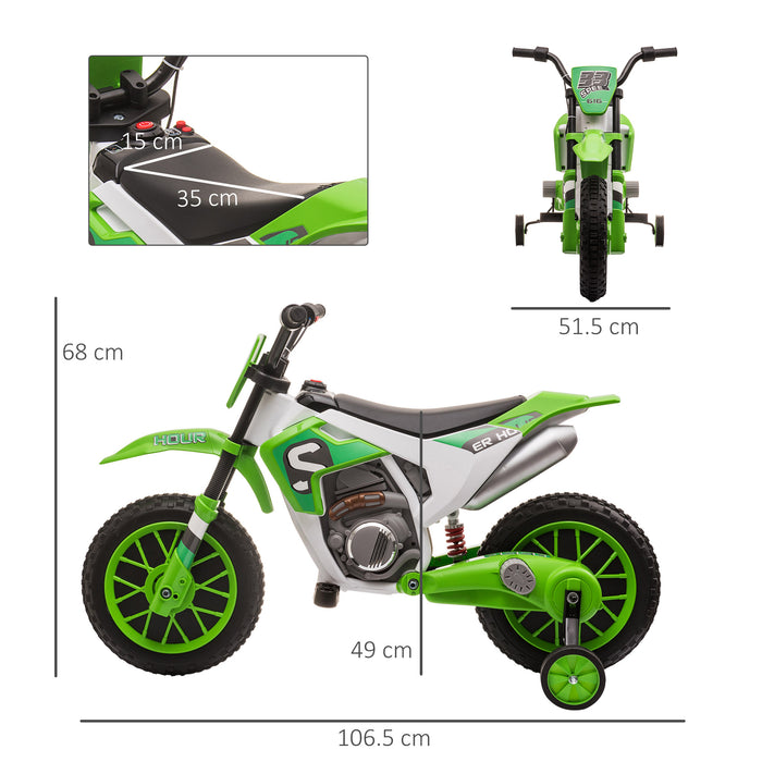 Kids Electric Motorbike with Training Wheels - 12V Battery-Powered Ride-On Motorcycle Toy, Green - Ideal for Children Aged 3-5 Years
