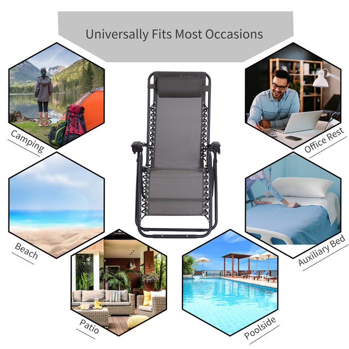Zero Gravity Outdoor Recliner Chair with Head Pillow - Folding & Reclining Sun Lounger for Patio, Deck, and Garden - Ideal for Camping & Relaxation, Grey