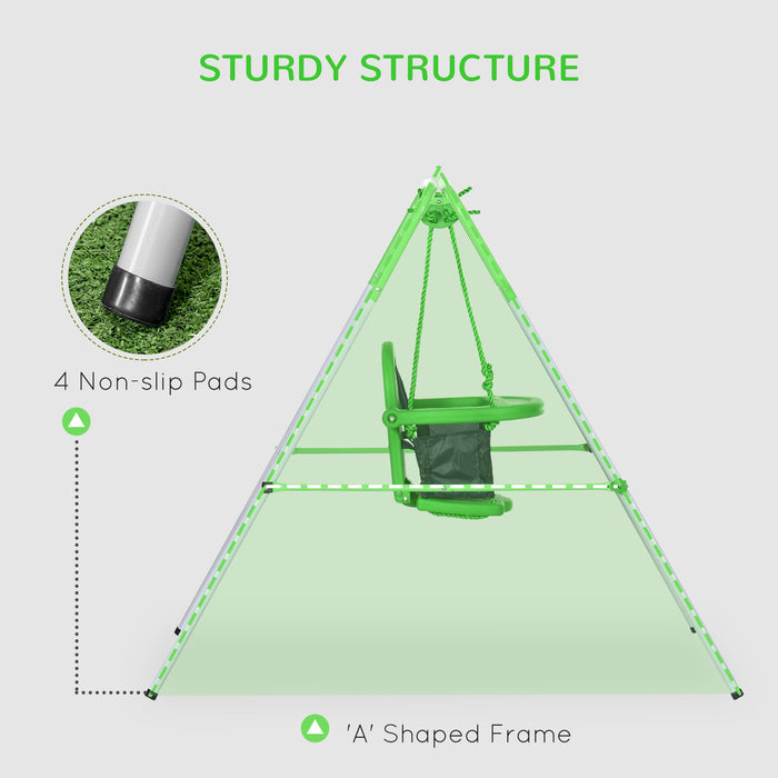Steel Green Nursery Swing - Durable Outdoor Baby Swing with Safety Seat Belt & Supportive Back - Ideal for Playgrounds & Backyard Fun