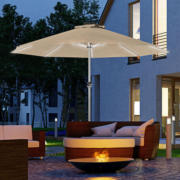 LED Illuminated Patio Umbrella - Solar & USB Powered with 4 Lighting Modes for Outdoor Ambiance - Ideal for Deck, Garden, and Nighttime Gatherings