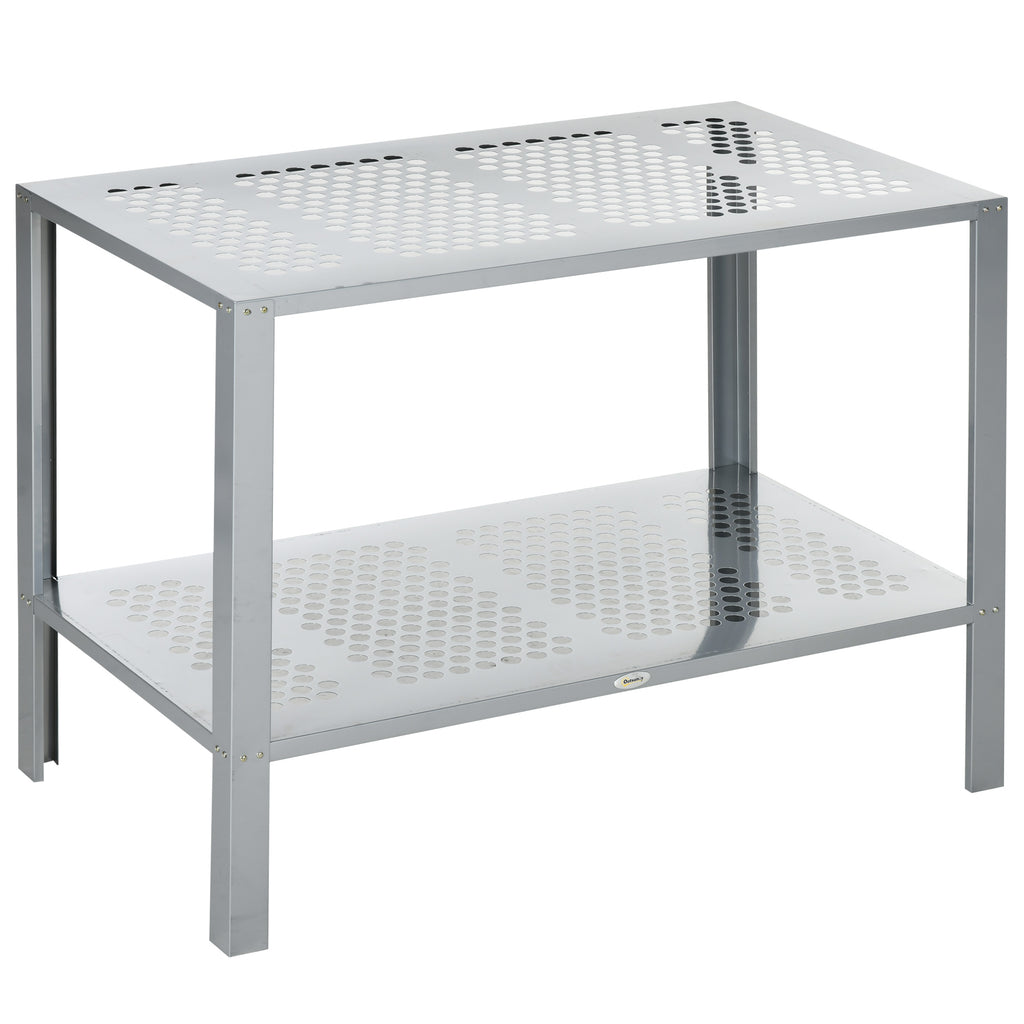 2-Tier Steel Frame Plant Stand - Corner Flower Rack with Mesh Shelves for Indoor/Outdoor Use - Space-Saving Organizer for Gardeners & Home Decor Enthusiasts