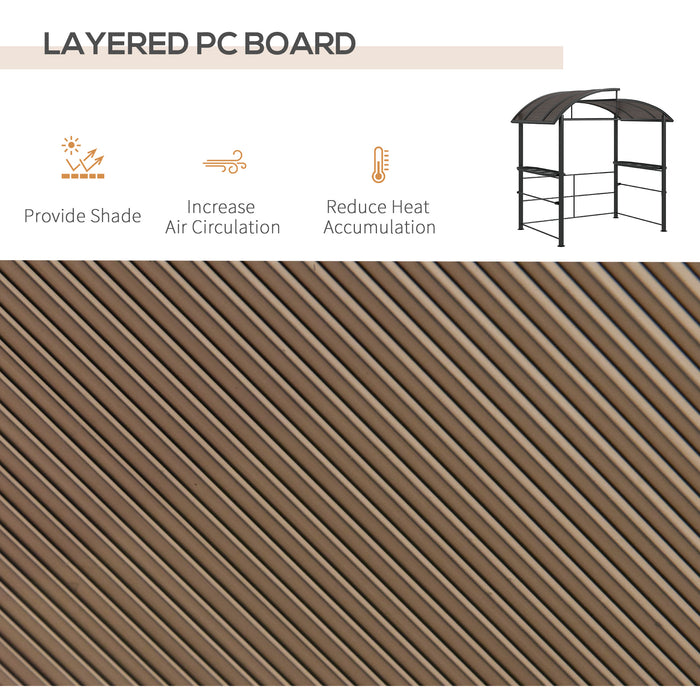 Outdoor Grill Gazebo with Side Shelves, 2.4 x 1.5m - Polycarbonate Roof, Dark Grey Finish - Ideal Shelter for BBQ Enthusiasts and Entertainers