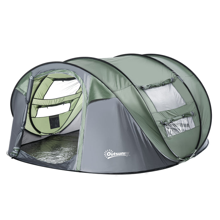 Family-Sized Pop-up Tent for 4-5 People - Waterproof Camping Shelter with Mesh and PVC Windows - Convenient Portable Design for Outdoor Trips in Dark Green