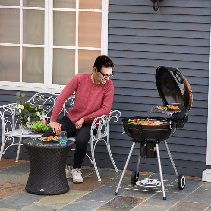 Portable Charcoal BBQ Grill - Outdoor Kettle Barbecue with Wheels for Picnics, Parties, Camping - Ideal for Travel & On-the-Go Cookouts
