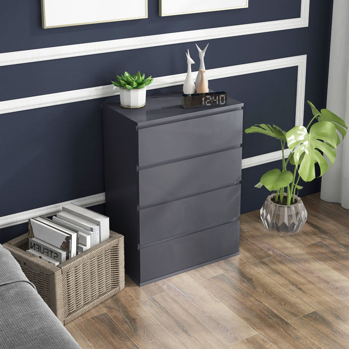High Gloss 4-Drawer Dresser - Contemporary Bedroom Storage Cabinets - Sleek Organization Solution for Modern Homes