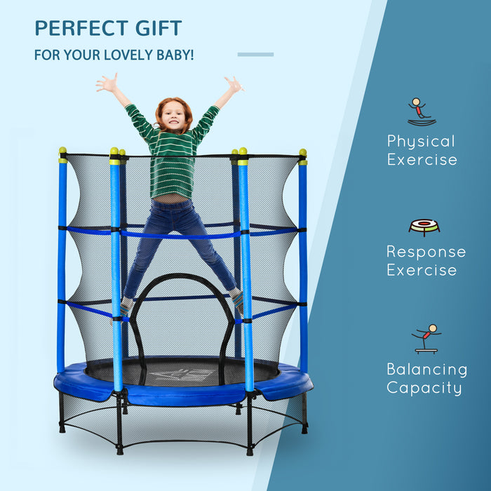 Kids 5.2FT Trampoline with Enclosure - Safe Bouncing Play Area for Indoor/Outdoor Use - Ideal for Children Aged 3-10, Vibrant Blue