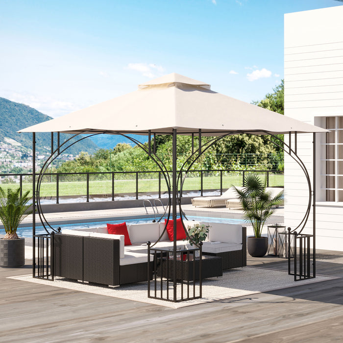 Double Tier 3x3m Gazebo Replacement Canopy - Durable Roof Top for Garden, Patio, Outdoor Use, Beige Color - Ideal for Shelter and Shade (Top Only)