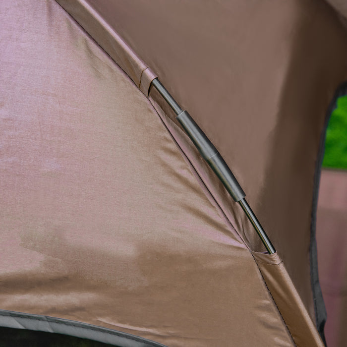 Elevated Pet Cot with Canopy - Waterproof Raised Dog Bed with Breathable Mesh, UV Protection - Comfortable Outdoor Lounger for Medium Dogs, Coffee Color, 76 x 61 x 73 cm