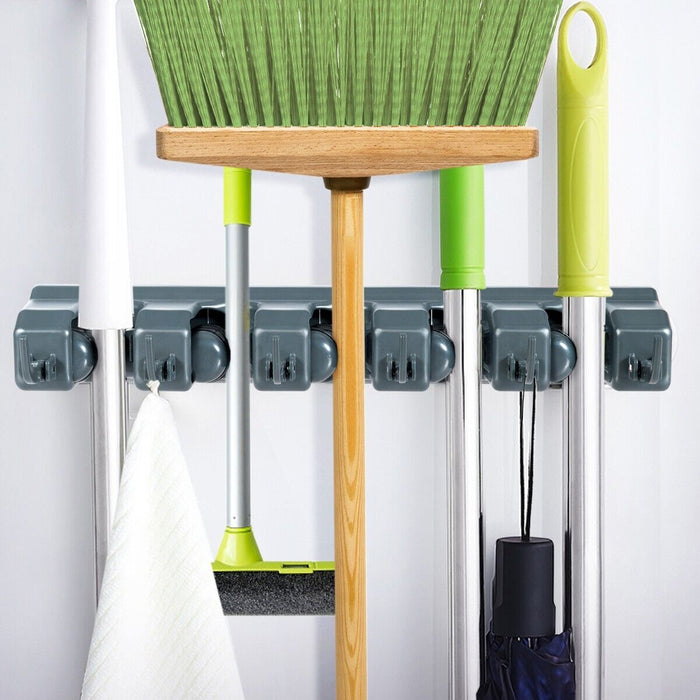 Wall-Mounted Storage Solution - Broom Holder Equipped with 6 Expansion Screws - Ideal Space Saver for Organizing Cleaning Tools