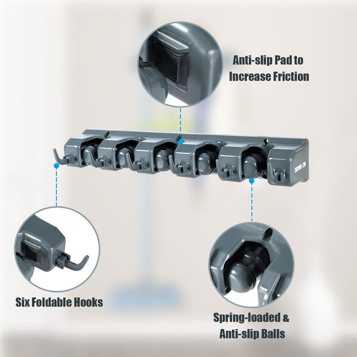 Wall-Mounted Storage Solution - Broom Holder Equipped with 6 Expansion Screws - Ideal Space Saver for Organizing Cleaning Tools