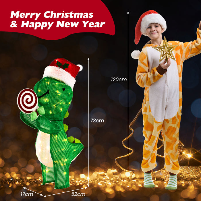 Dinosaur Christmas Decoration - Warm-White LED Lights Feature for a Vibrant Illuminated Display - Perfect for Festive Holiday Decor and Dinosaur Enthusiasts
