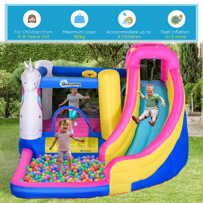 5 in 1 Bouncy Castle with Blower - Inflatable Playhouse for Kids, Jumping & Slide Fun - Ideal Outdoor Entertainment for Ages 3-8