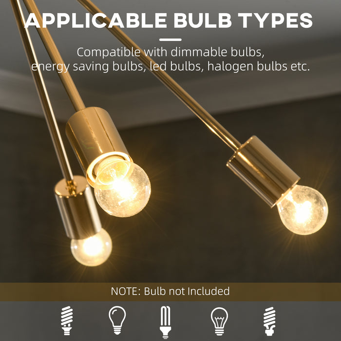 10-Light Sputnik Chandelier - Modern Gold-Tone Ceiling Fixture with E27 Base, 65cm x 65cm x 78.5cm - Stylish Illumination for Bedrooms and Living Rooms