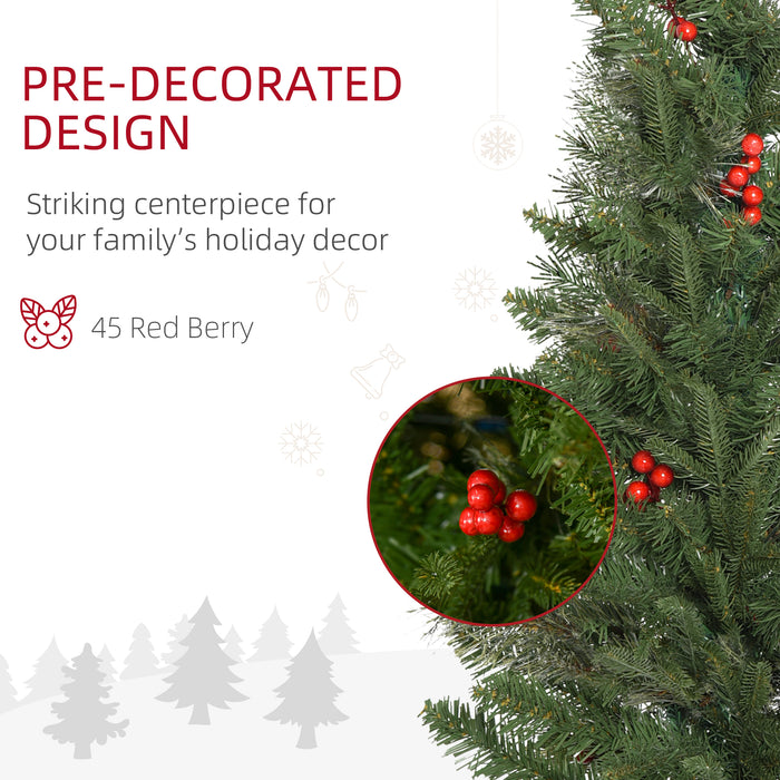 Artificial Pencil Christmas Tree with Lifelike Foliage - Lush Branches, Vibrant Red Berries, Easy Auto-Open Feature - Ideal for Compact Spaces and Holiday Decor