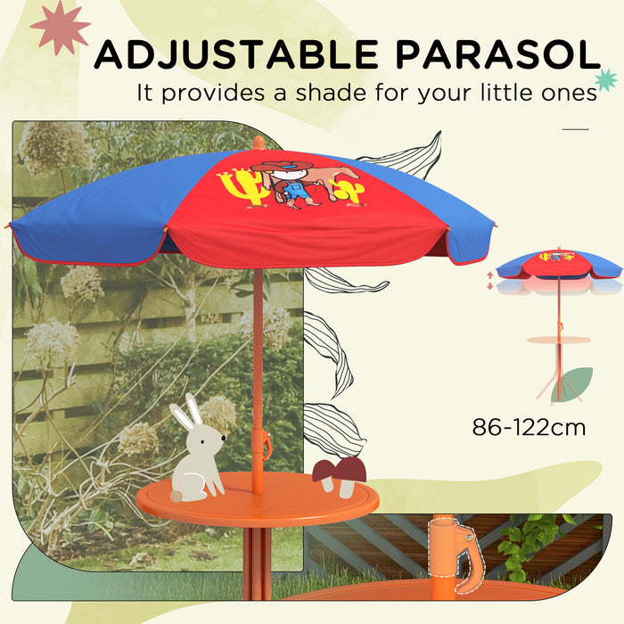 Cowboy-Themed Kids Picnic Table and Chair Set - Adjustable & Foldable Outdoor Garden Furniture with Parasol - Perfect for Children's Al Fresco Dining and Play