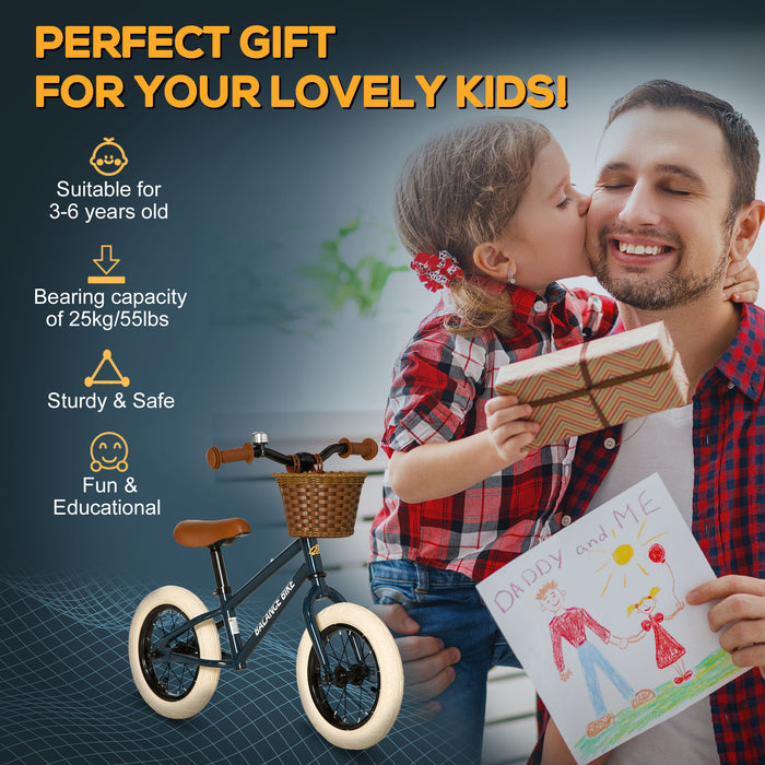 Kids Balance Bike - No-Pedal Training Bicycle for 3-6 Year Olds with Adjustable Handlebars, Basket, and Bell - Perfect for Toddlers and Young Children Learning to Ride
