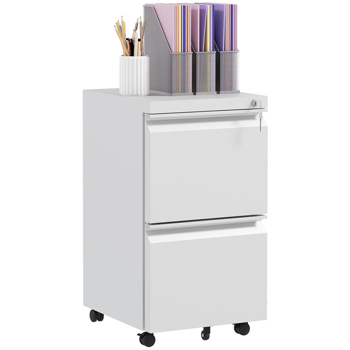Mobile Steel Filing Cabinet with 2 Lockable Drawers - Adjustable Hanging Bars for Letter, A4, and Legal Files, Easy to Move with Wheels - Secure Office Document Organization